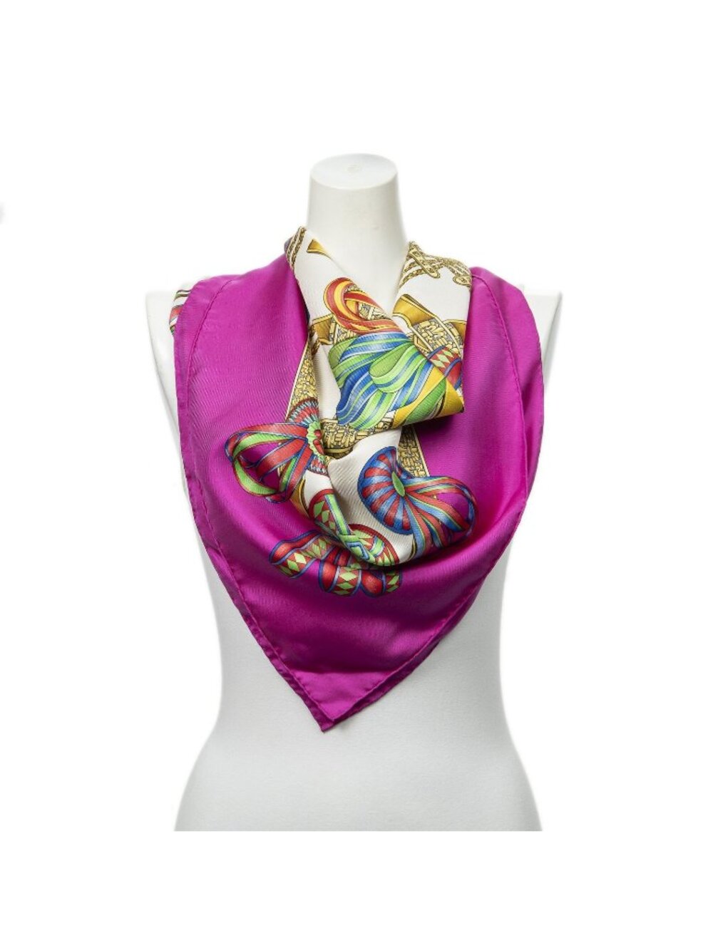 Hermes Scarf Pink Gold Green Twill Silk